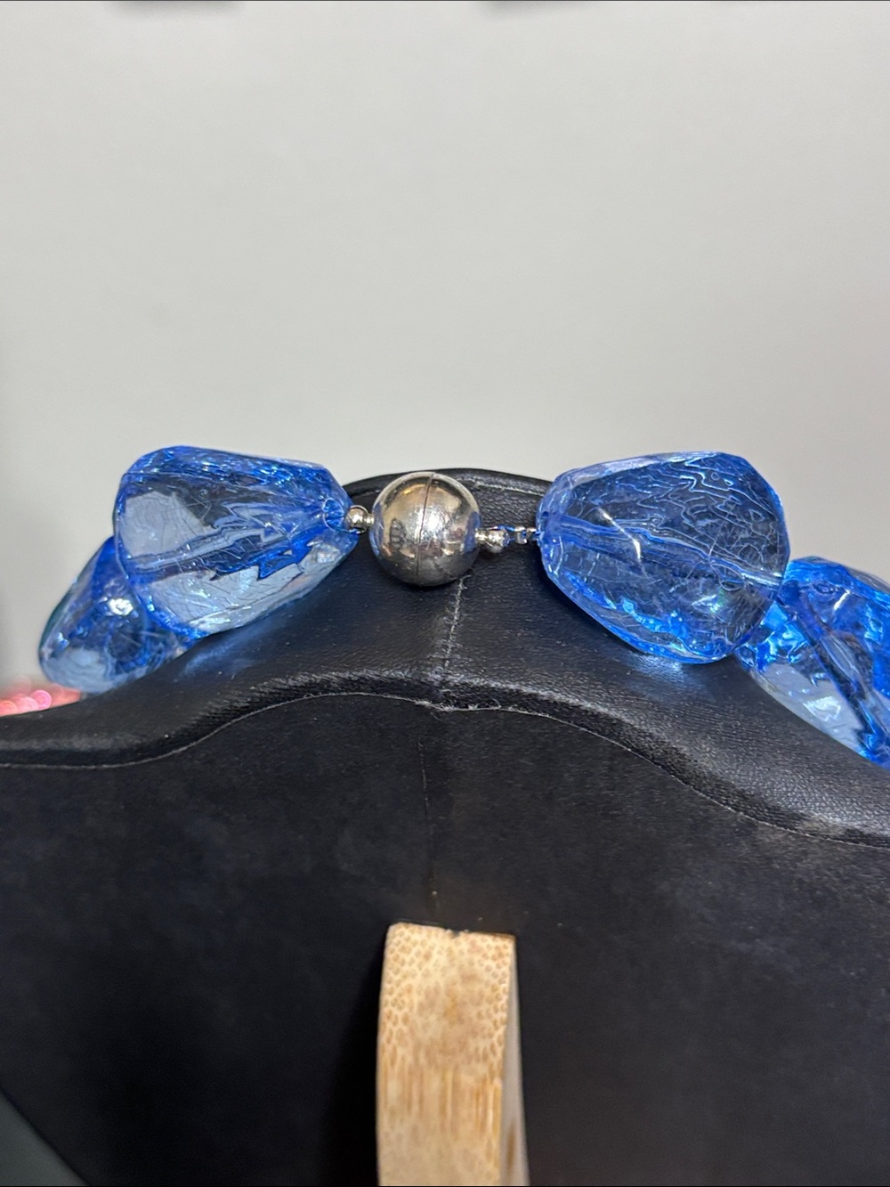 Chunky Blue Statement Glass Bead Necklace - Women's Jewelry - Picture 4 of 7